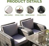 Alivio 9 Seater Rattan Furniture Set Built-In Propane Fire Pit with Anti-UV Cushions (Grey)