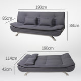Alivio 3 Seater Sofa Bed with 2 Pillow, Elegant Linen Fabric Recliner Sofa Bed with Steel Legs for Living Room, Guest Room, Office (Grey)