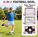 Alivio 3-in-1 Mini Football Goal Post Set for Kids - Foldable Soccer Net, Target Sheet & Practice Ball