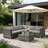 Alivio 5 Seater Rattan Corner Sofa Set, PE Rattan Garden Furniture Set with Coffee Table, Anti-UV Cushions for Indoor Outdoor Patio - Grey