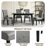 Alivio Set of 2 PU Leather Dining Chairs with Solid Rubberwood Legs, Grey