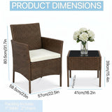 Alivio 3-Piece Outdoor Rattan Wicker Furniture Set with Cushions & Coffee Table (Brown)