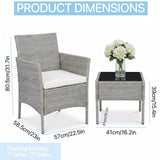 Alivio 3-Piece Outdoor Rattan Wicker Furniture Set with Cushions & Coffee Table (Grey)
