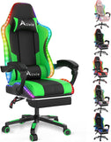 Alivio Wireless App Control LED Gaming Chair with Massage Lumbar Cushion & Footrest (Green)