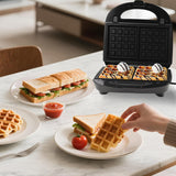 Alivio 3-in-1 Sandwich Maker 850W - Non-Stick Sandwich Maker with Detachable Plates (Black)