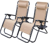Alivio Zero Gravity Sun Loungers, Adjustable Reclining Outdoor Chairs with Cup Holder & Headrest, Yellow (Set of 2)