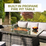 Alivio 9 Seater Rattan Furniture Set Built-In Propane Fire Pit with Anti-UV Cushions (Grey)