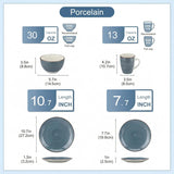Alivio 16-Piece Porcelain Dinner Set, Lead-Free Blue Glaze Dinnerware Set for 4, Microwave & Dishwasher Safe Plates, Bowls & Mugs (Chocolate)