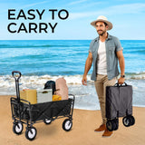 Alivio Heavy Duty Foldable Garden Trolley Cart - Large Outdoor Wagon Cart with 70kg Capacity, Collapsible Utility Trolley for Beach, Camping & Shopping (Black)