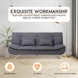 Alivio 3 Seater Sofa Bed with 2 Pillow, Elegant Linen Fabric Recliner Sofa Bed with Steel Legs for Living Room, Guest Room, Office (Grey)