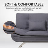 Alivio 3 Seater Sofa Bed with 2 Pillow, Elegant Linen Fabric Recliner Sofa Bed with Steel Legs for Living Room, Guest Room, Office (Grey)