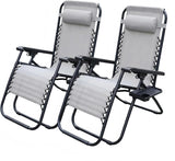 Alivio Zero Gravity Sun Loungers, Adjustable Reclining Outdoor Chairs with Cup Holder & Headrest, Light Grey (Set of 2)