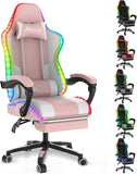 Alivio Wireless App Control LED Gaming Chair with Massage Lumbar Cushion & Footrest (Pink)