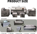 Alivio 9 Seater Rattan Furniture Set Built-In Propane Fire Pit with Anti-UV Cushions (Grey)