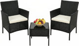 Alivio 3-Piece Outdoor Wicker Furniture Set with Cushions & Coffee Table Weather Resistant Patio Seating (Black)