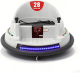 Alivio Remote Control Bumper Car for Kids, 360° Spin with Lights, Music & Safety Belt (White)