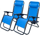 Alivio Zero Gravity Sun Loungers, Adjustable Reclining Outdoor Chairs with Cup Holder & Headrest, Sky Blue (Set of 2)