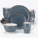 Alivio 16-Piece Porcelain Dinner Set, Lead-Free Blue Glaze Dinnerware Set for 4, Microwave & Dishwasher Safe Plates, Bowls & Mugs (Grey)