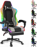 Alivio Wireless App Control LED Gaming Chair with Massage Lumbar Cushion & Footrest (Grey)