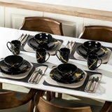 Alivio 16-Piece Premium Porcelain Dinnerware Set, Black & Gold Marble Design, Scratch-Resistant, Luxury Tableware Collection