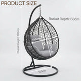 Alivio Rattan Big Basket Hanging Egg Chair with Cushions (Grey)