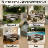 Alivio 5 Seater Rattan Corner Sofa Set, PE Rattan Garden Furniture Set with Coffee Table, Anti-UV Cushions for Indoor Outdoor Patio - Grey
