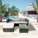 Alivio 3 Seater Rattan Garden Corner Sofa Set with Coffee Table & Anti-UV Cushions  (Grey)