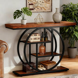 Alivio Rustic 4-Tier Console Table with Metal Frame & MDF Top (Brown)