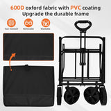 Alivio Heavy Duty Folding Wagon Cart - Large Collapsible Outdoor Utility Trolley with Adjustable Handle for Beach, Camping, Garden & Shopping