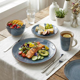Alivio 16-Piece Porcelain Dinner Set, Lead-Free Blue Glaze Dinnerware Set for 4, Microwave & Dishwasher Safe Plates, Bowls & Mugs (Grey)