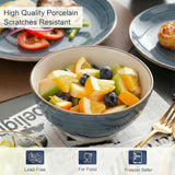 Alivio 16-Piece Porcelain Dinner Set, Lead-Free Blue Glaze Dinnerware Set for 4, Microwave & Dishwasher Safe Plates, Bowls & Mugs (Grey)
