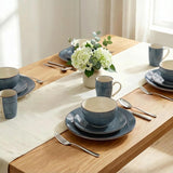 Alivio 16-Piece Porcelain Dinner Set, Lead-Free Blue Glaze Dinnerware Set for 4, Microwave & Dishwasher Safe Plates, Bowls & Mugs (Grey)