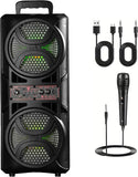 Alivio Portable Dual 6.5" Wireless Bluetooth Speaker with Mic, FM Radio, USB & AUX (Black)