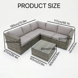 Alivio 5 Seater Rattan Corner Sofa Set, PE Rattan Garden Furniture Set with Coffee Table, Anti-UV Cushions for Indoor Outdoor Patio - Grey