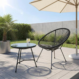 Alivio 2-Seater Acapulco Style Bistro Set with Glass Top Table, Garden Furniture Set (Black)