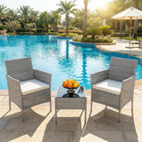 Alivio 3-Piece Outdoor Rattan Wicker Furniture Set with Cushions & Coffee Table (Grey)