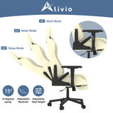 Alivio Velvet Gaming Chair, Adjustable Arms, Recline & High Back (Beige)