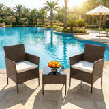 Alivio 3-Piece Outdoor Rattan Wicker Furniture Set with Cushions & Coffee Table (Brown)