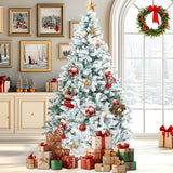 Alivio Snow-Flocked Leaves Realistic Artificial Xmas Tree with Solid Metal Stand (7ft)