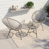 Alivio 2-Seater Acapulco Style Bistro Set with Glass Top Table, Garden Furniture Set (Grey)