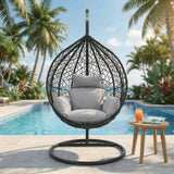 Alivio Rattan Big Basket Hanging Egg Chair with Cushions (Grey)