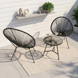 Alivio 2-Seater Acapulco Style Bistro Set with Glass Top Table, Garden Furniture Set (Black)