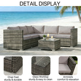 Alivio 5 Seater Rattan Corner Sofa Set, PE Rattan Garden Furniture Set with Coffee Table, Anti-UV Cushions for Indoor Outdoor Patio - Grey