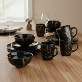 Alivio 16-Piece Premium Porcelain Dinnerware Set, Black & Gold Marble Design, Scratch-Resistant, Luxury Tableware Collection