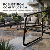 Alivio 4-Seater Outdoor Iron Sofa Set with Cushions & Coffee Table, Modern Garden Patio Furniture (
