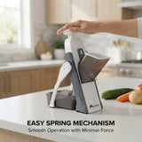 Alivio Multifunctional Spring Slicer - Vegetable Slicer, Dicer, Julienne, Stick Cutter with Stainless Steel Blade & 4 Cutting Modes, Safe & Unique Slicer Kitchen Gadgets (Grey)