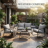 Alivio 4-Seater Outdoor Iron Sofa Set with Cushions & Coffee Table, Modern Garden Patio Furniture (