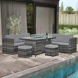 Alivio 8-Seater Garden Rattan Sofa Set, Furniture Set with Coffee Table, Anti-UV Cushions for Indoor Outdoor (Grey)