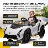 Alivio 12V Electric Ride-On Lamborghini Car for Kids with 2.4GHz Remote Control, LED Headlights & Safety Belt, 3-7 Years (White)