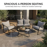 Alivio 4-Seater Outdoor Iron Sofa Set with Cushions & Coffee Table, Modern Garden Patio Furniture (